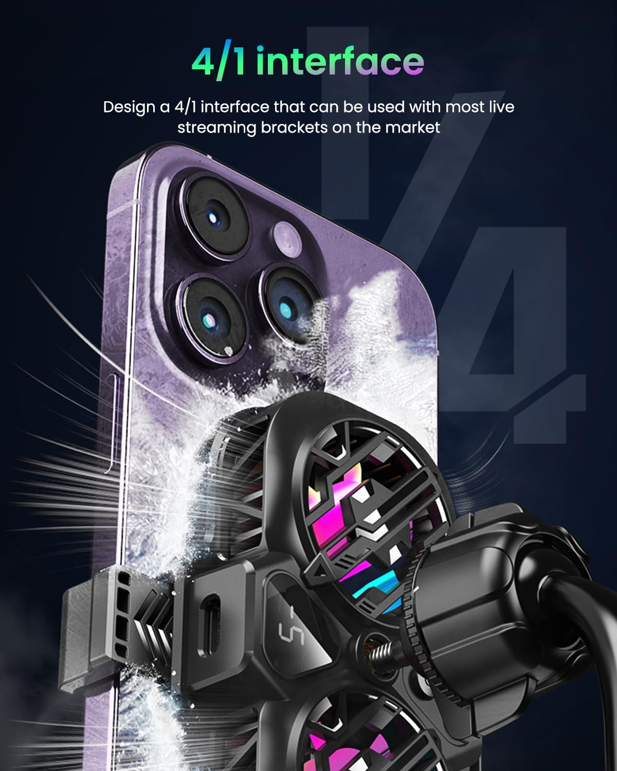ZORBES Mobile Cooler for Gaming with Dual Fan Digital Display and 3-Speed RGB | Fits 4.5–6.7 in Phones