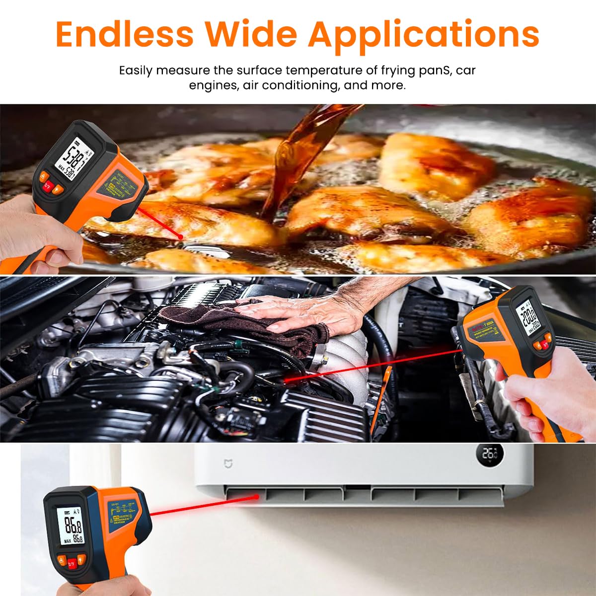 Serplex® Infrared Thermometer, Handheld Digital LCD Display Non Contact Laser Temperature Gun -50-600°C (-58-1112°F) for Household Industrial Use for Cooking, Pizza Oven (Battery Not Included)