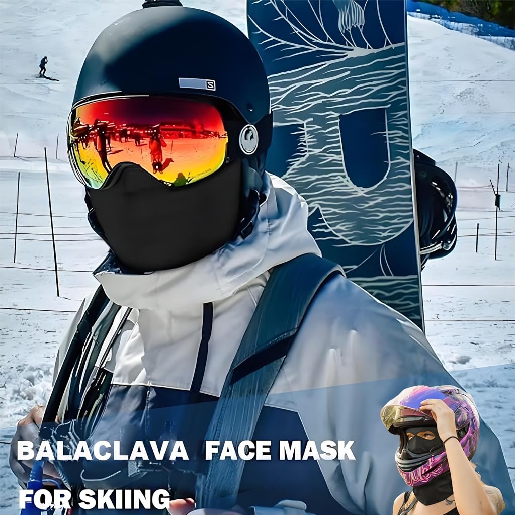PROBEROS Full Face Mask for Cycling and Skiing with Breathable Lycra Fabric | Black Balaclava for Men and Women