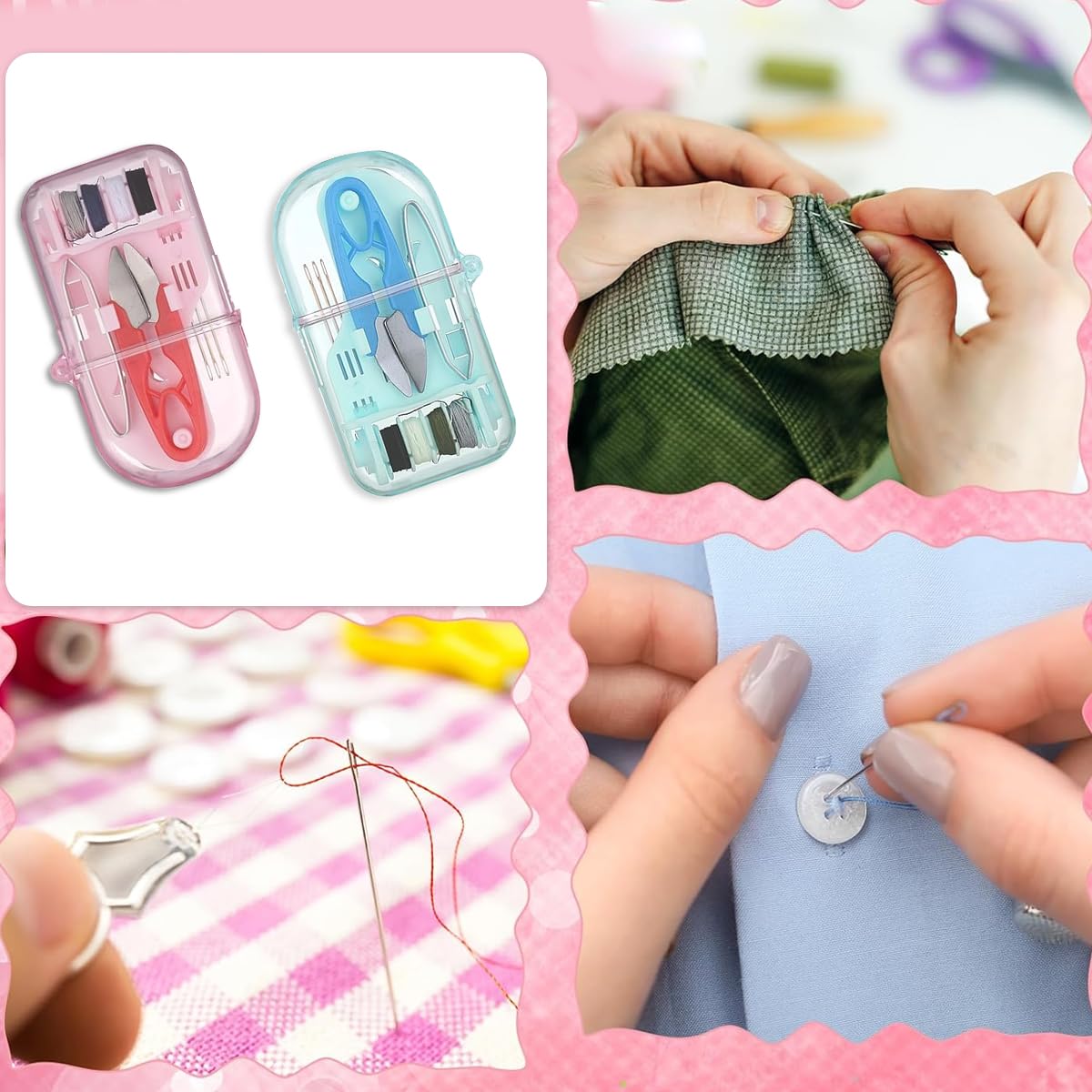 ELEPHANTBOAT Pocket Sewing Kit for Travel and Home Repairs with 2 Sets and 8-Color Threads