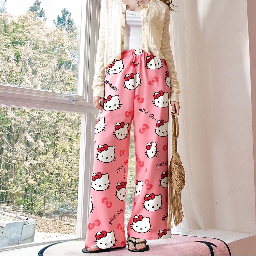 SANNIDHI Pyjama Pants for Women featuring Kawaii Kitty Print with Soft Cotton | 2PCS Pink