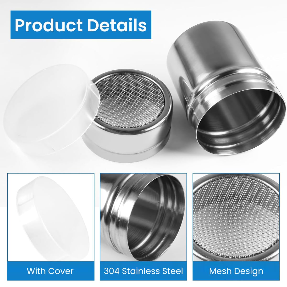Supvox Shaker Duster for Baking and Cooking with Fine Mesh Top 2 pcs 7oz Stainless Steel | Silver