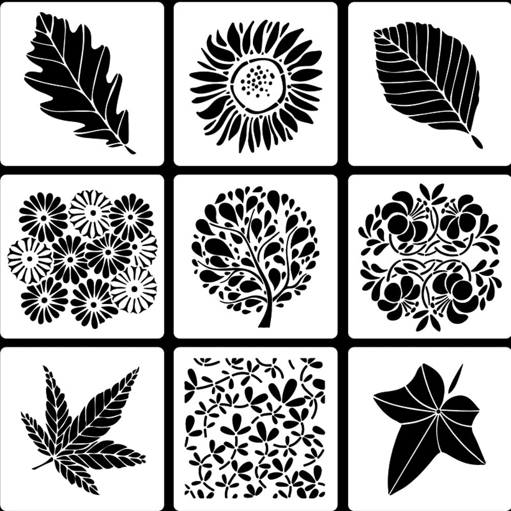 PATPAT 9 Pcs Reusable Stencils Tropical Leaf Stencils Laser Cut Painting Template Painting Stencil for DIY Walls Art Scrapbook