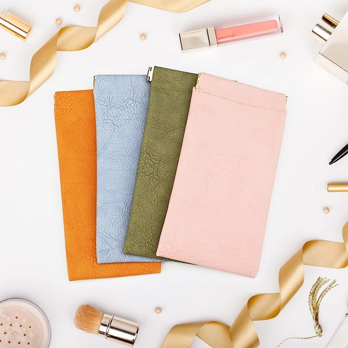 MAYCREATE Sunglasses Case for Travel with Squeeze Top Closure 9×18 cm PU Leather | 4 Pack