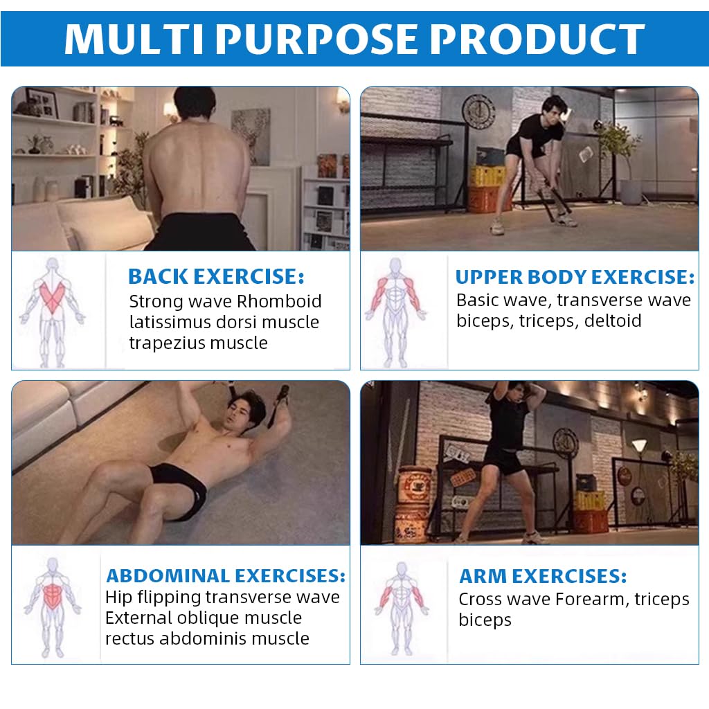 Proberos Compact Cordless Battle Ropes for Home Gym with 16.9 in Spring Metal Bars | Full Body Strength Training for Men and Women