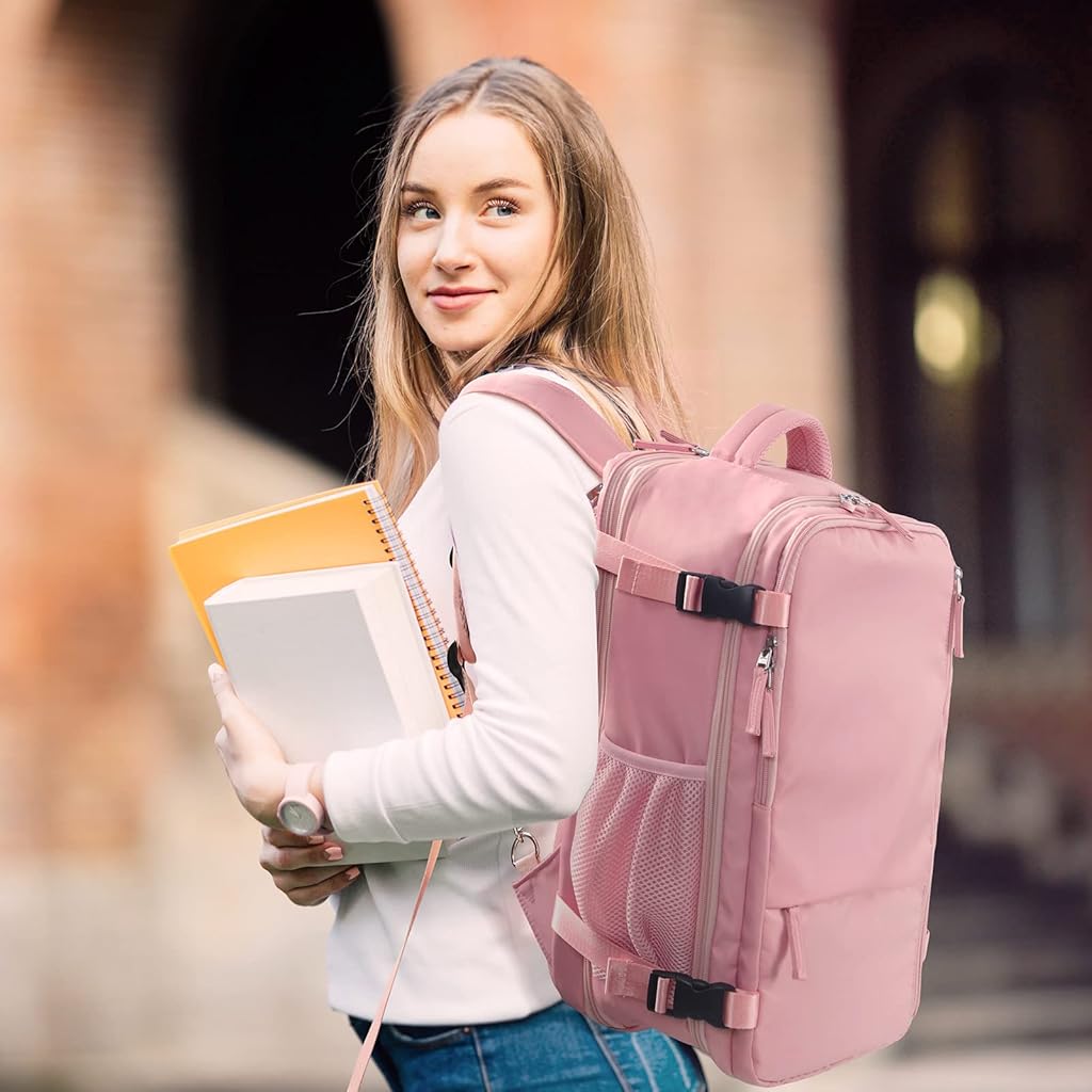 PALAY Laptop Backpack 20L-35L Flight-approved Luggage Shoulder Backpack Dual Handle Design Anti-scratch Travel Backpack Stylish Backpack Women Business Backpack, Pink