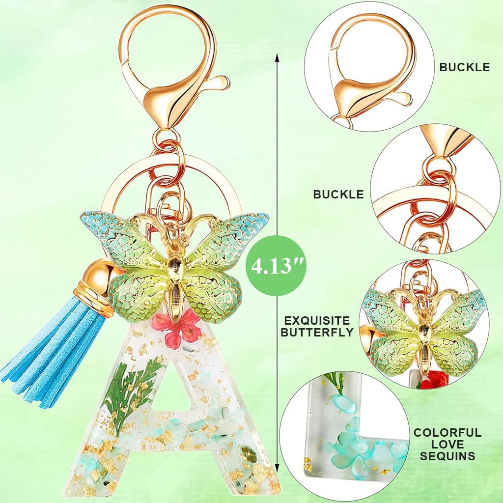 Zibuyu Letter A Keychain for Bags and Backpacks featuring Clear Resin Sequins and Butterfly Charm | Ideal Gift for Girls