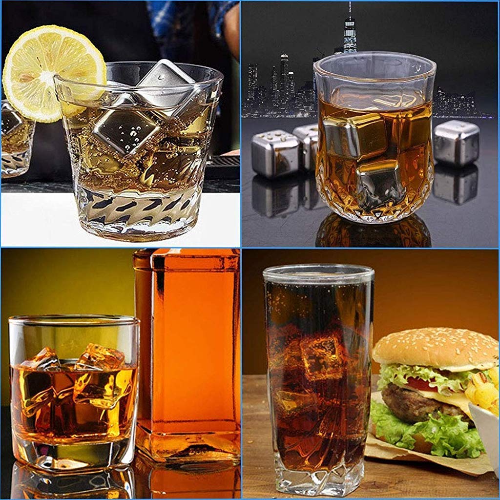 HASTHIP Stainless Steel Ice Cubes Set for Whiskey with Silicone Tongs and Tray 8 Piece | Reusable Drink Chillers