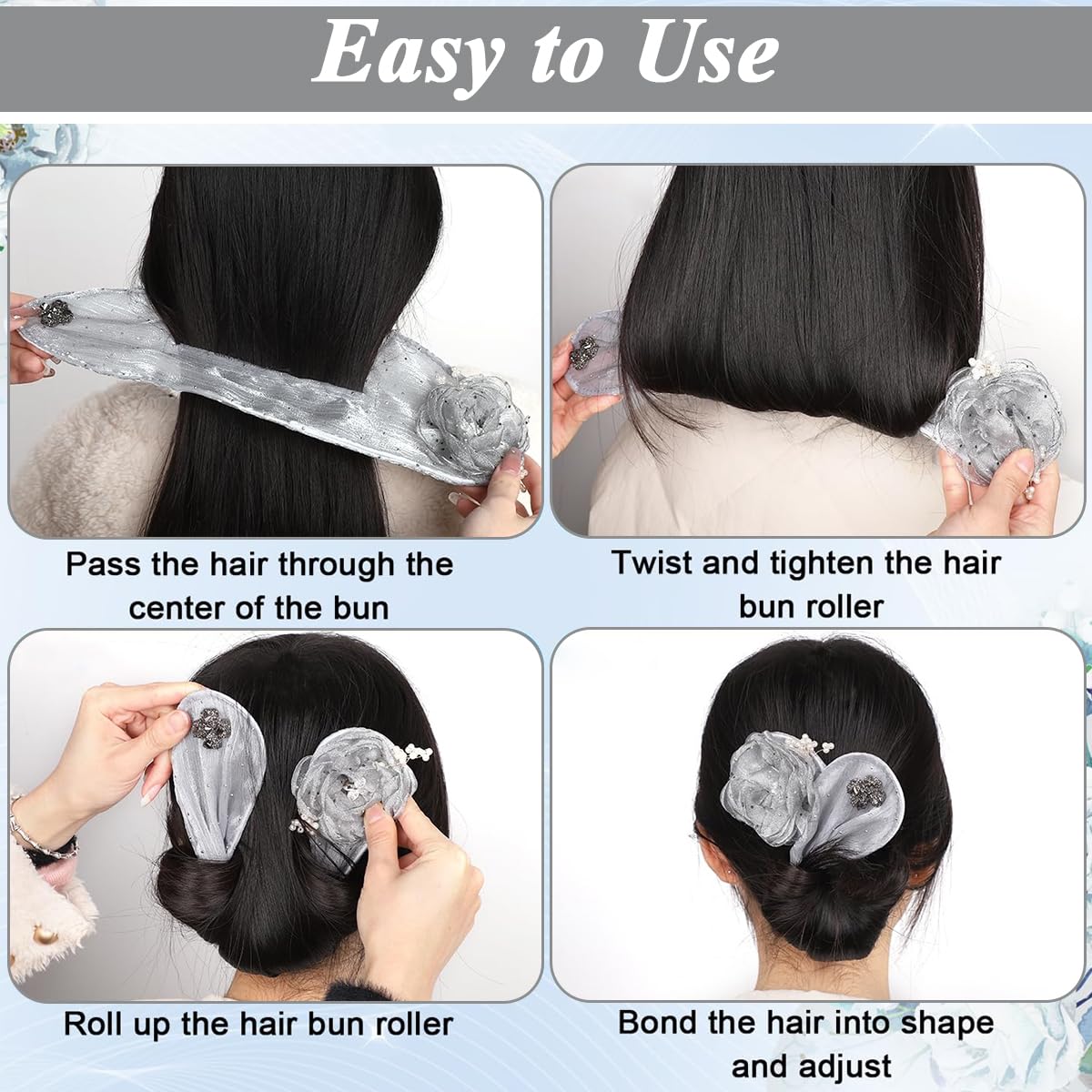 PALAY Hair Buns for Women featuring Flexible Foam Wire and Pearl Floral Clips | 2 PCS Set