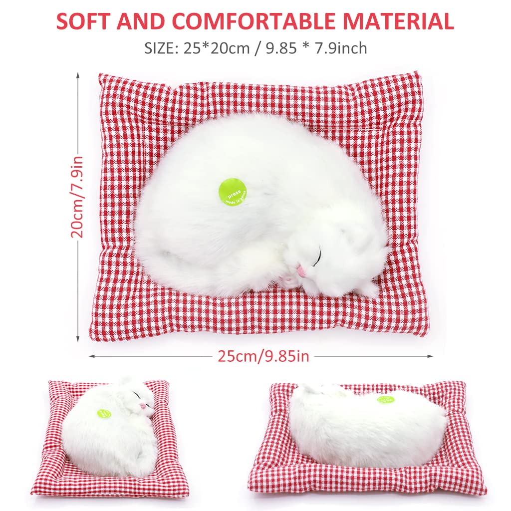 PATPAT Sleeping Cat Toy, Car Soft Toys, Stuffed Toys Cute Simulation Doll Collection Stuffed Puppy Animals Toy with Mat, Kid Toy for Vehicle, White (25*20cm