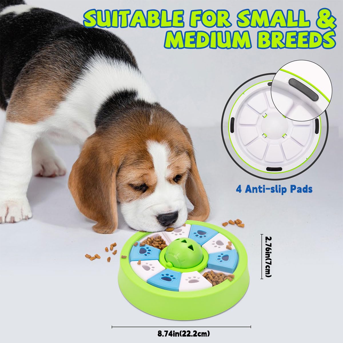 Qpets Slow Feeder Dog Bowl with 10 Grids and 360° Rotatable Lid | Rattling Ball Toy for All Breeds