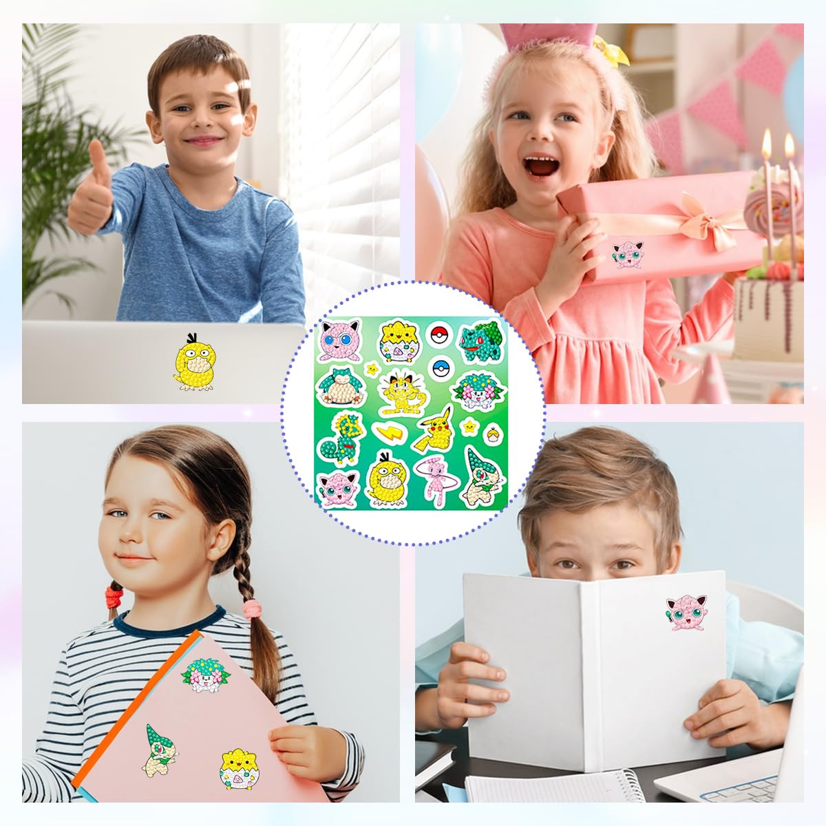 PATPAT 12pcs Diamond Art Painting Sticker Kits for Kids with Adhesive Backing | DIY Anime Crafts
