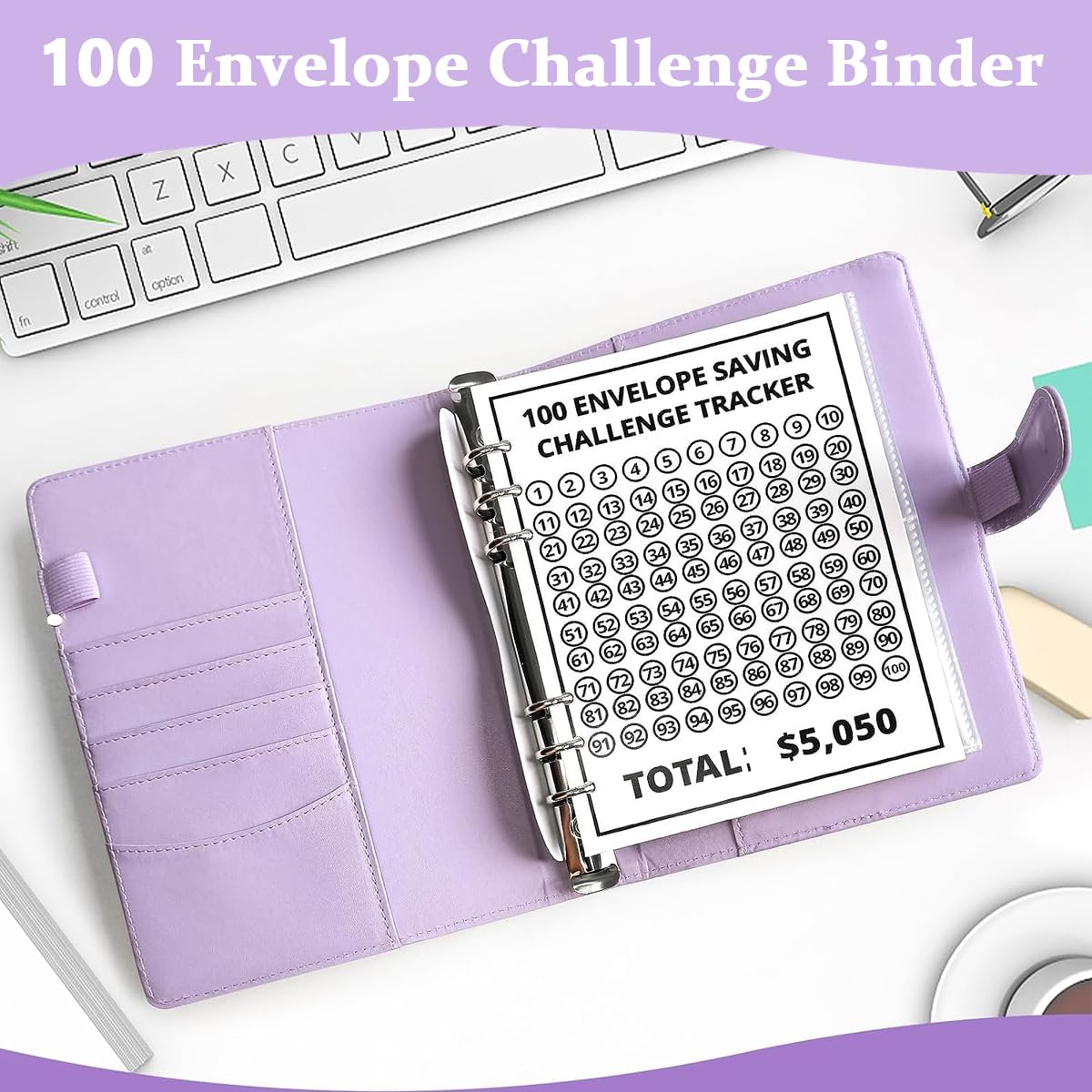 HASTHIP Money Saving Planner for 100 Day Challenge with 100 Cash Envelopes and Pink A5 Binder