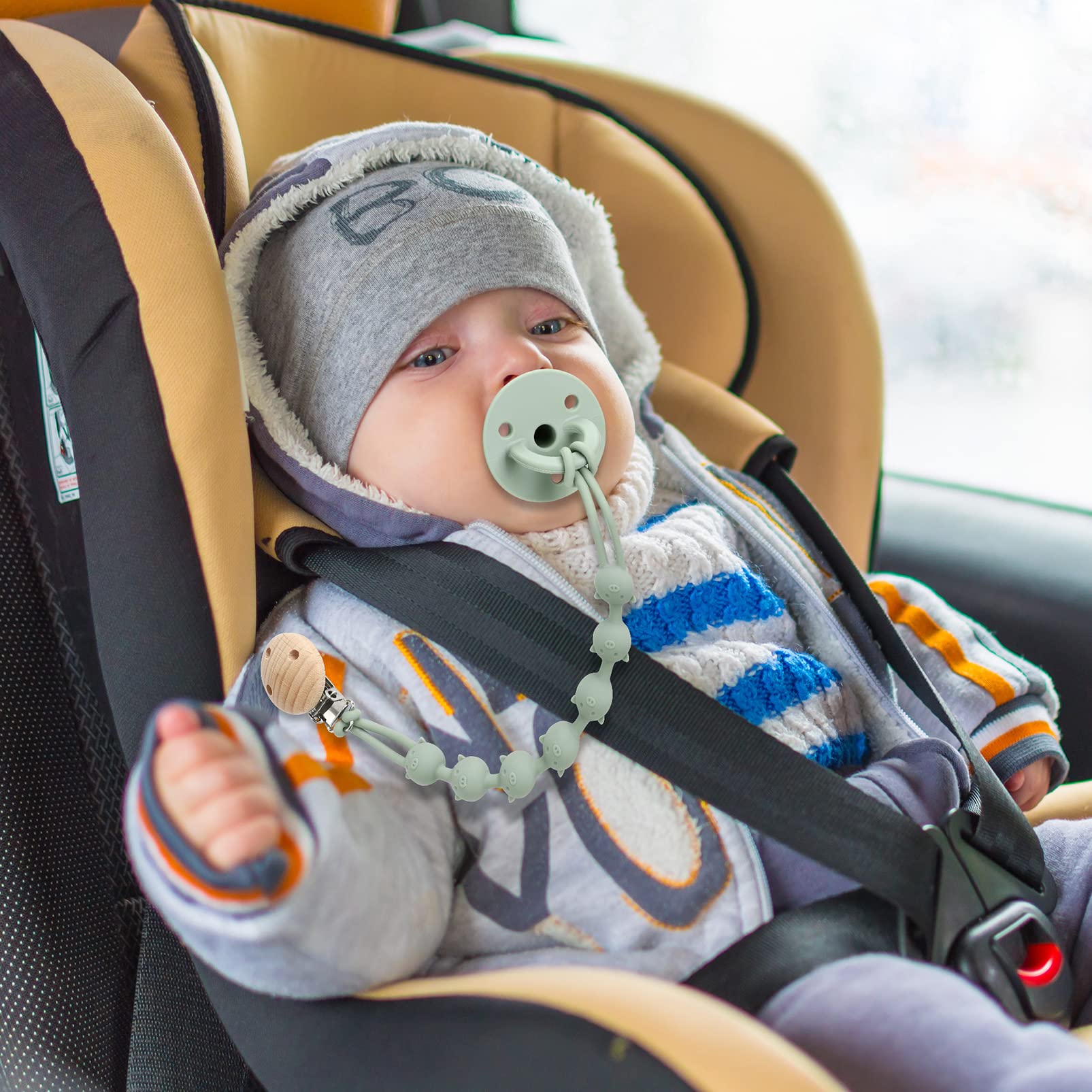 ZIBUYU Pacifier Chain Clips for Babies with Safe Silicone Material | 2Pcs Teether Holder