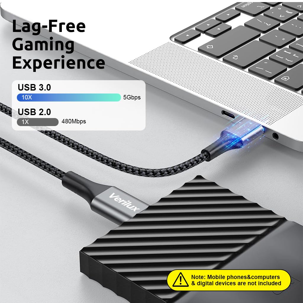 Verilux USB C Extension Cable 3.3ft with Metal Connectors and 100W PD Fast Charging | 10Gbps Data and 4K Video Transfer
