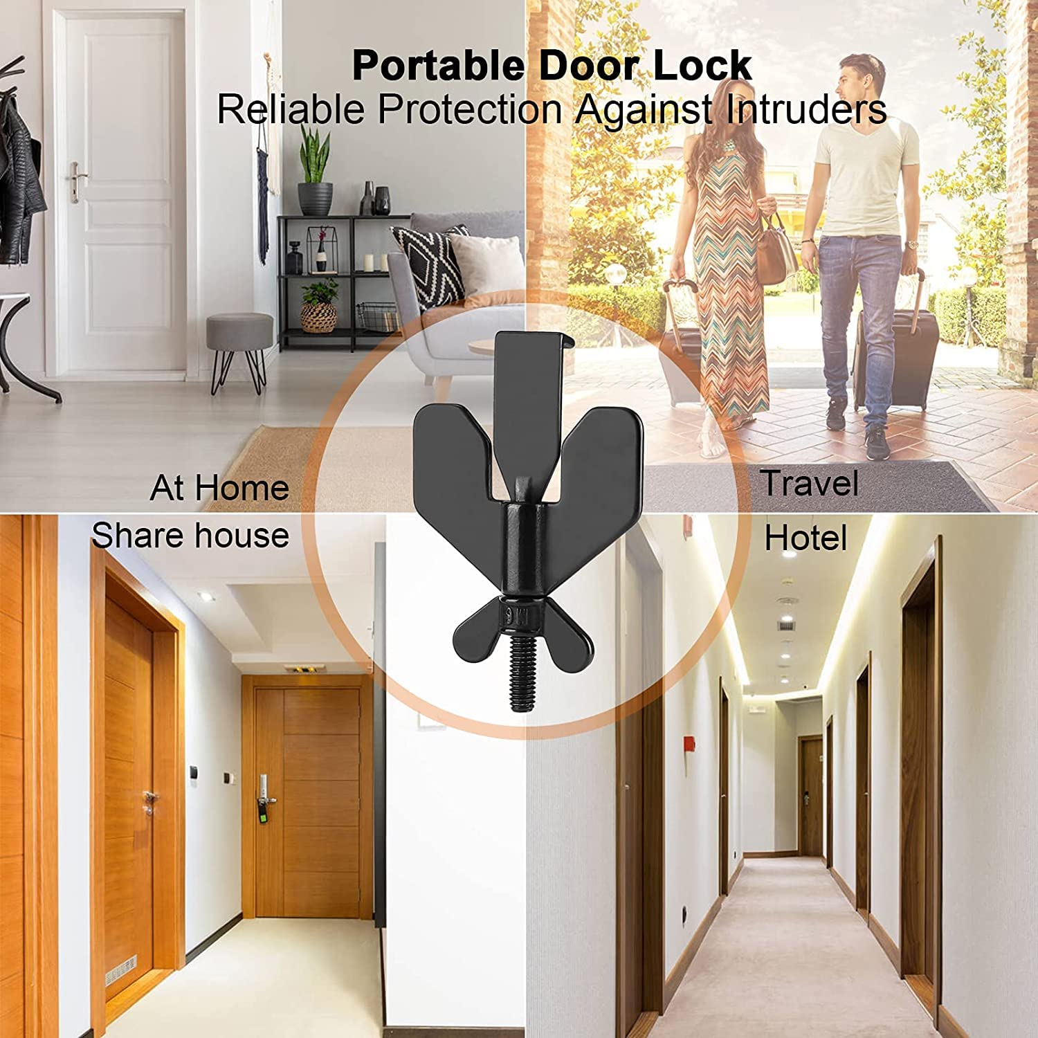 ELEPHANTBOAT Portable Door Lock for Travel and Home Security featuring 304 Stainless Steel | Easy Tool-Free Installation for Hotels Apartments and Dorms