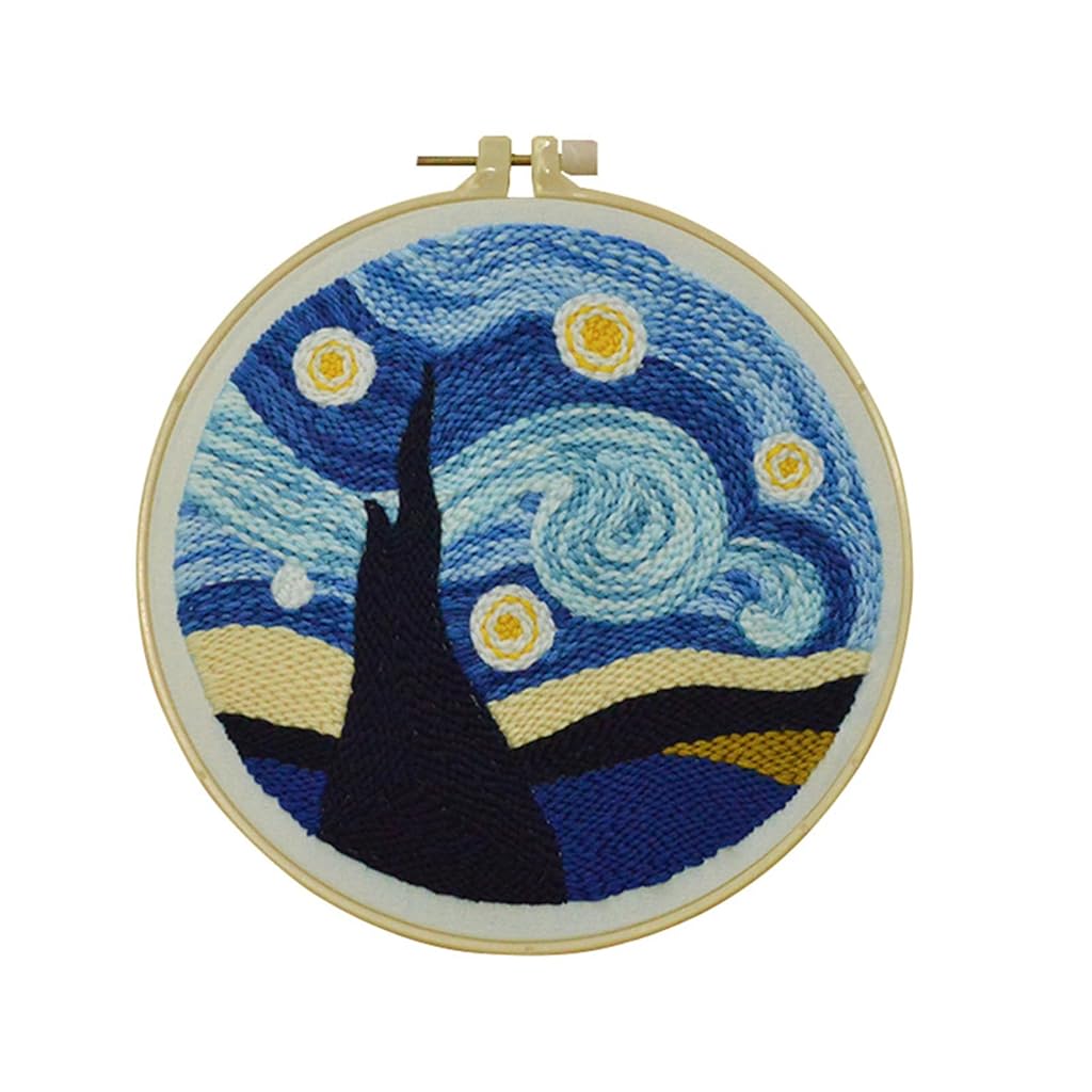 PATPAT® DIY Punch Needle Art Kit Beginners DIY Starry Night Punch Needle Art with Embroidery Punch Needles, Tutorial, 20x20cm Embroidery Hoop, DIY Art Gift for Kids Adults Children's Day Art Gift