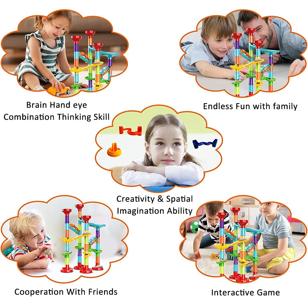PATPAT Marble Run Toy for Kids with 50 pcs Connection Blocks and 4 Track Types | STEM Playset