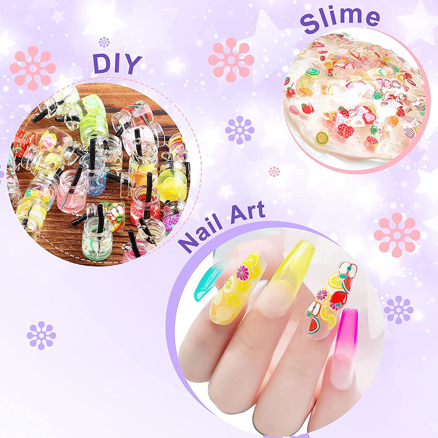 MAYCREATE 2 Boxes 3D Nail Art Kit Fruit Polymer Slices DIY Nail Art Slices Colorful Crystal Flower Fruit Clay Nail Slice Nails Sequins DIY Nail Art Marking Tools