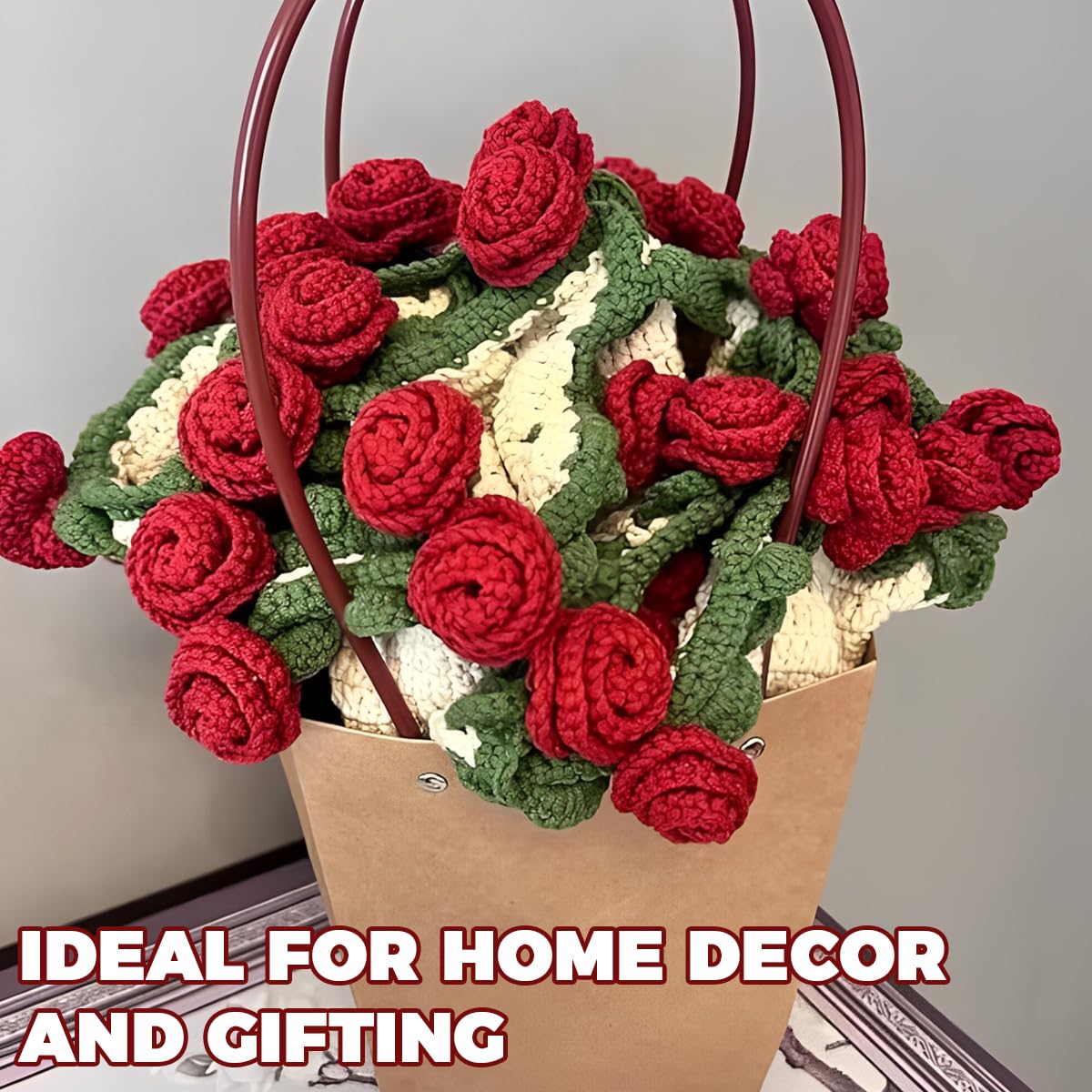 HASTHIP Flower Bouquet Blanket for All Seasons with 3D Crochet Floral Design | 80cm Soft Knitted Throw