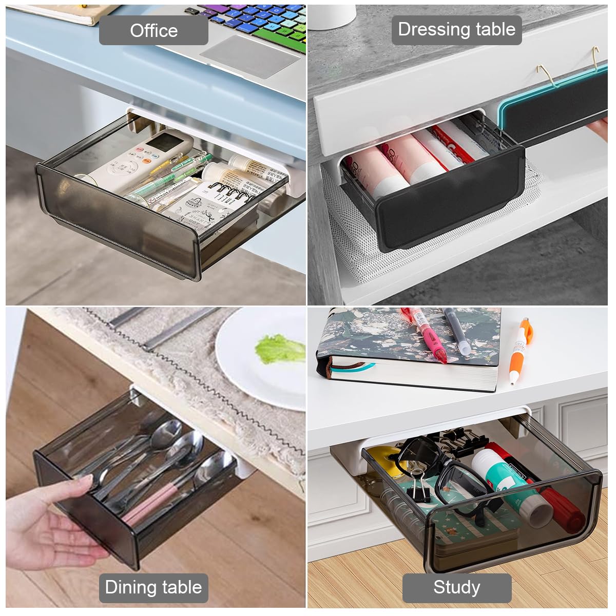 Climberty Under Desk Drawer for Home Office Organization with Slide Out Design | 20 x 17 x 7.2cm Black Hidden Storage