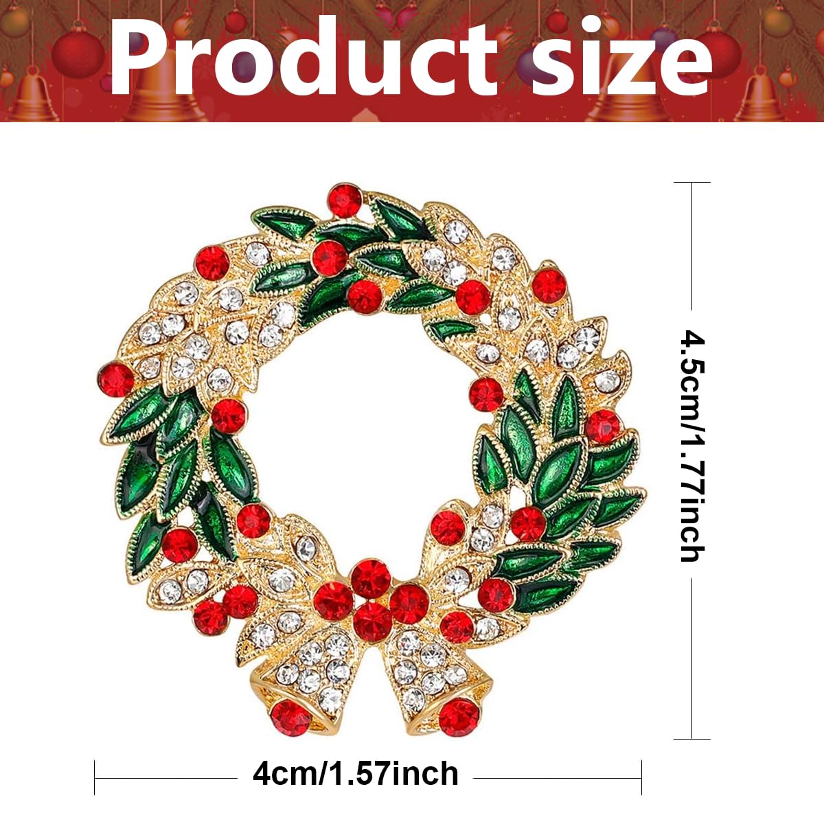 Venzina® Christmas Brooch for Women Men Inlaided Rhinestone Shining, Christmas Bell Brooch, Alloy Brooch for Coat Dress Gown Shawl Sweather, Christmas Gifts