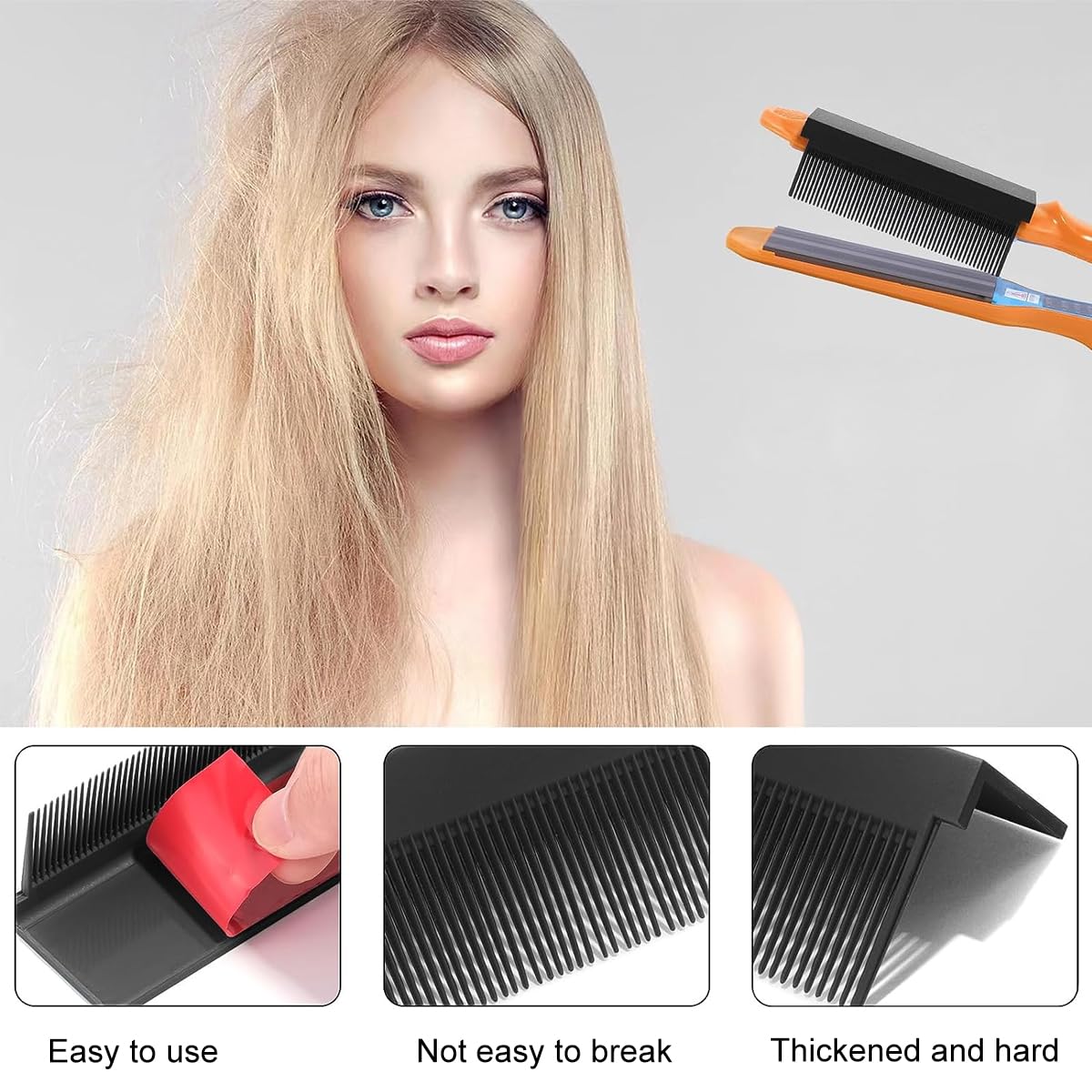 HANNEA Flat Iron Comb Attachment for Hair Straightening | 3.66×1.26×1.34 in Self-Adhesive Nylon Clip