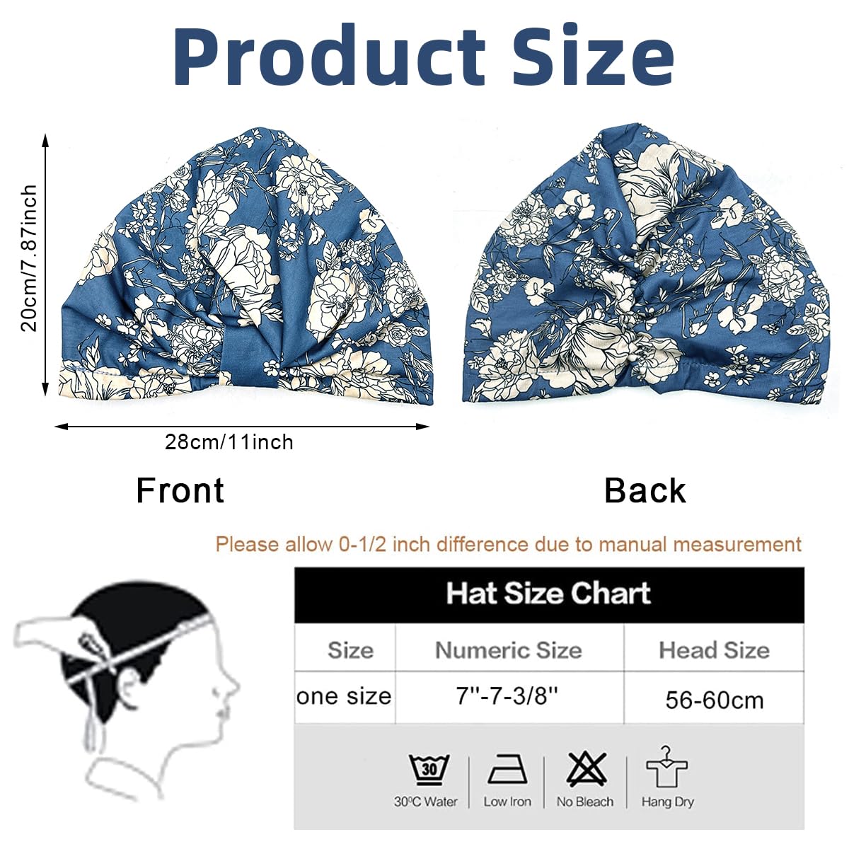 SANNIDHI Chemo Caps for Women with Satin Liner and Floral Cotton Design | 2PCS Blue