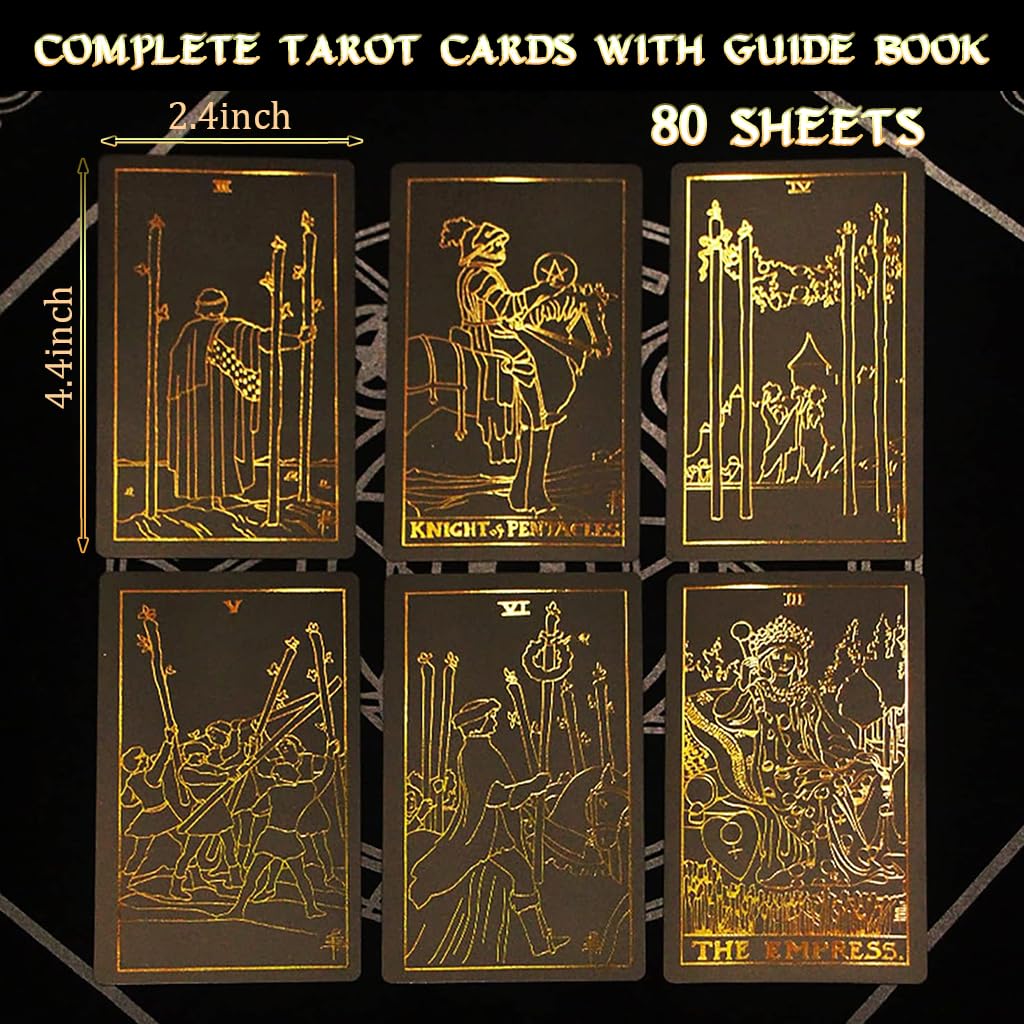 PATPAT Tarot Cards for Beginners with 78 Sheets and Guide Book featuring PET Waterproof Design | Includes 2 Collectible Cards and Golden Embossing