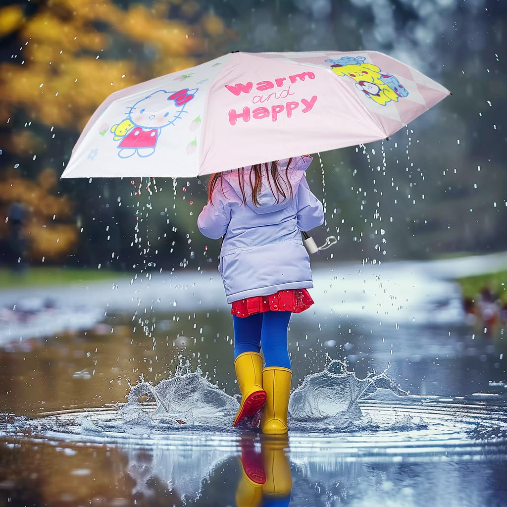 PATPAT Kawaii Umbrella for Girls with 8 Fiber Ribs featuring Sanrio Print | UV and Rain Protection