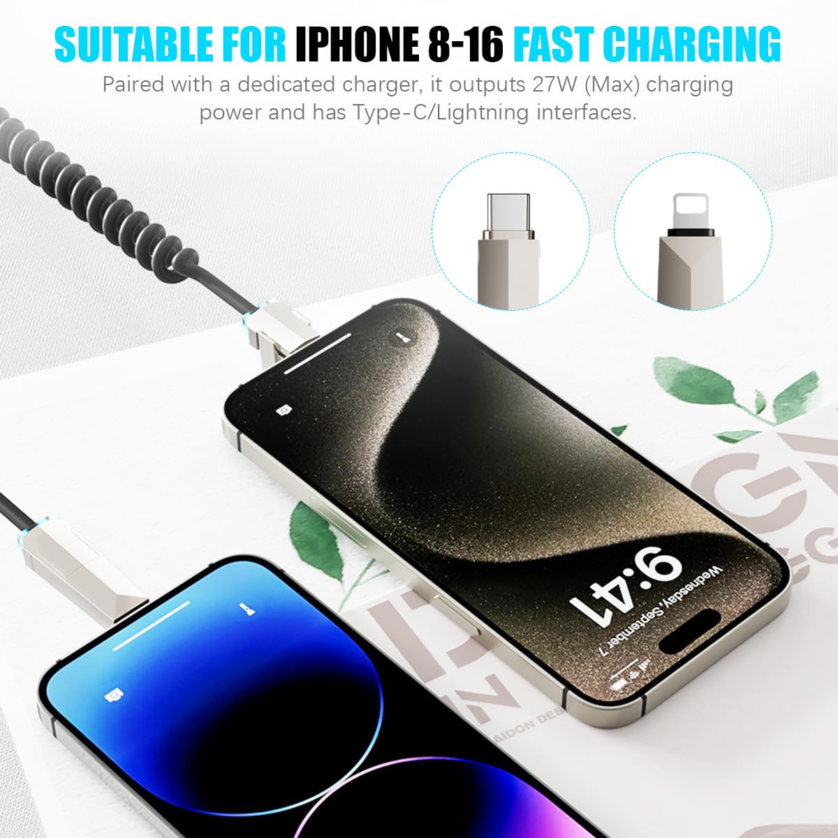 Verilux 4 in 1 C Type Charger Cable 6.6ft for Travel and Office with Spring Coiled Design & RGB Indicator | PD 240W Fast Charging and 480Mbps Data Transfer