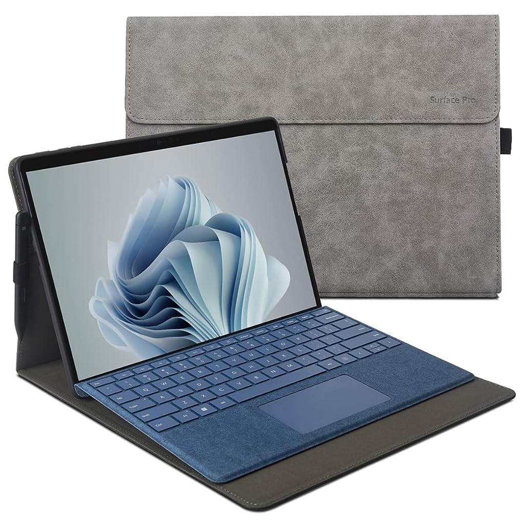 ZORBES® Laptop Case for Surface Pro 9 Anti-Scratch Protective Case Fashion Solid Color TPU Case with Pen Holder, Case for Surface Pro 9, Not Include Surface Pro 9 or Keyboard or Stylus Pen, Grey