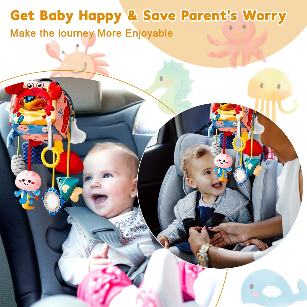 SNOWIE SOFT Baby Hanging Stroller Toy for Infants with Open Ring Clasp and Plush Fabric | Interactive Squeaky Pendants for Travel and Crib Play