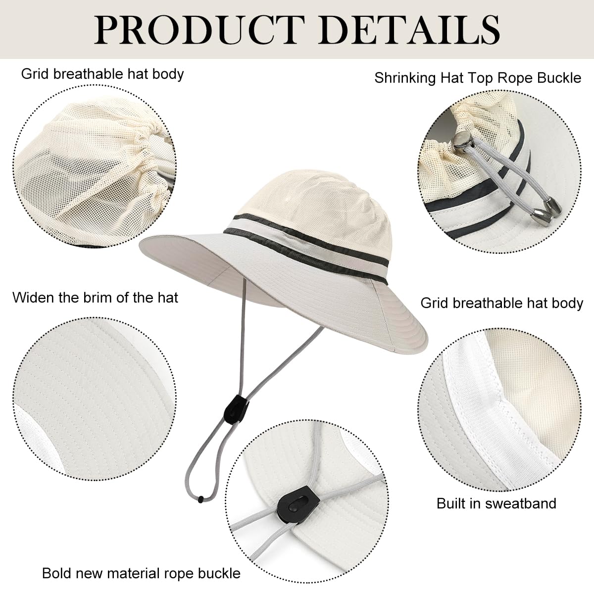 Zibuyu Women's Hiking Hat for Outdoor Sun Protection with 9cm Wide Brim and Mesh Design | Quick Dry UPF 50 Beige