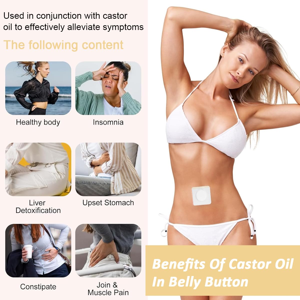 MAYCREATE Castor Oil Patches 30 pcs for Belly Button Therapy with Anti Leakage Design | Organic Cotton Self Adhesive Pads