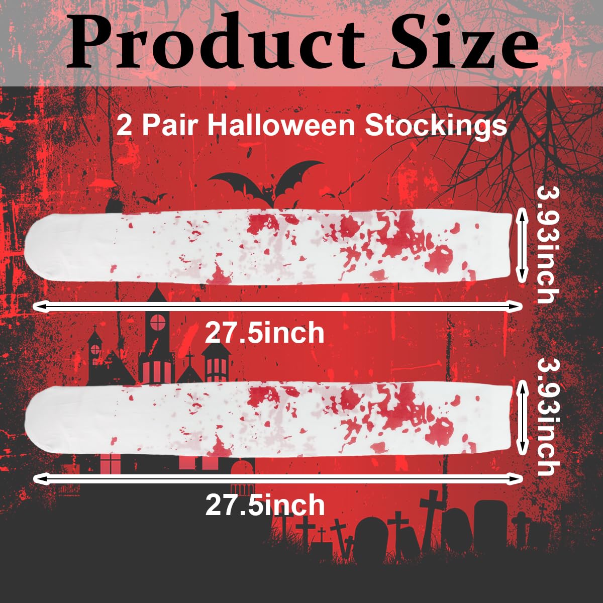 PALAY® 2 Pairs Halloween Stockings Blood Stained Thigh High Socks Zombie Decoration Halloween Costume for Girls Women Cosplay Party Vivid Horror Pranks Socks