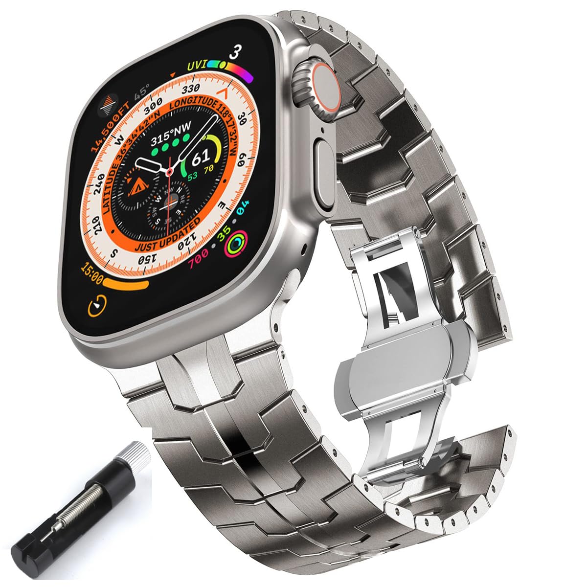 Stainless Steel Watch Band for Apple Watch Ultra 2 featuring Butterfly Clasp and 5.5–9.1 in Adjustable Links