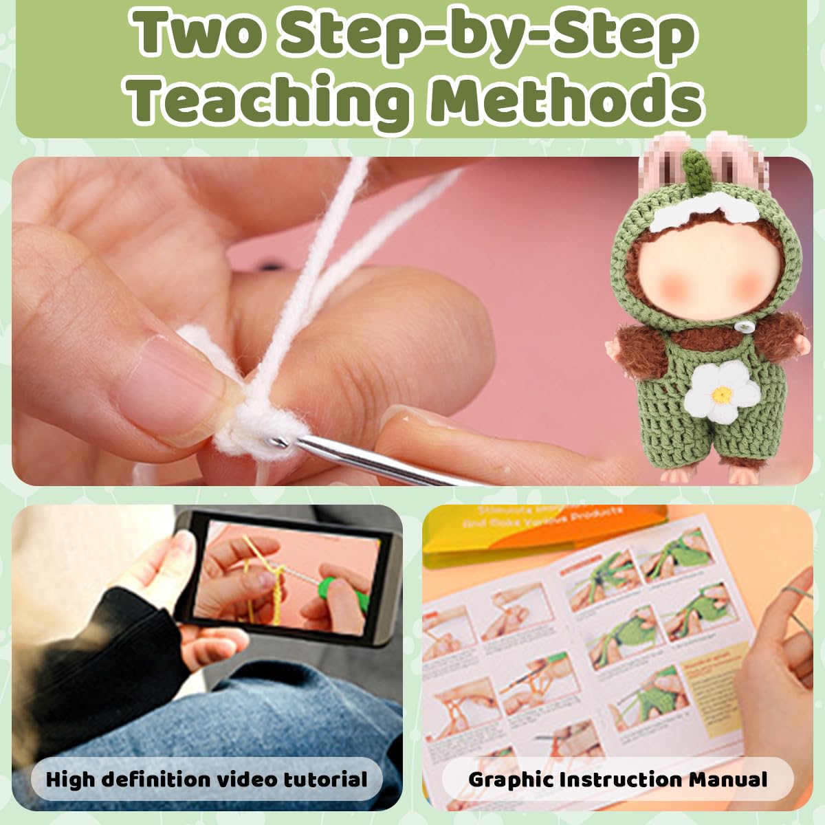 Fancyku DIY Crochet Kit for 4 Inch and 6 Inch Figures with Step by Step Guide | Cartoon Dinosaur Jumpsuit Craft Set