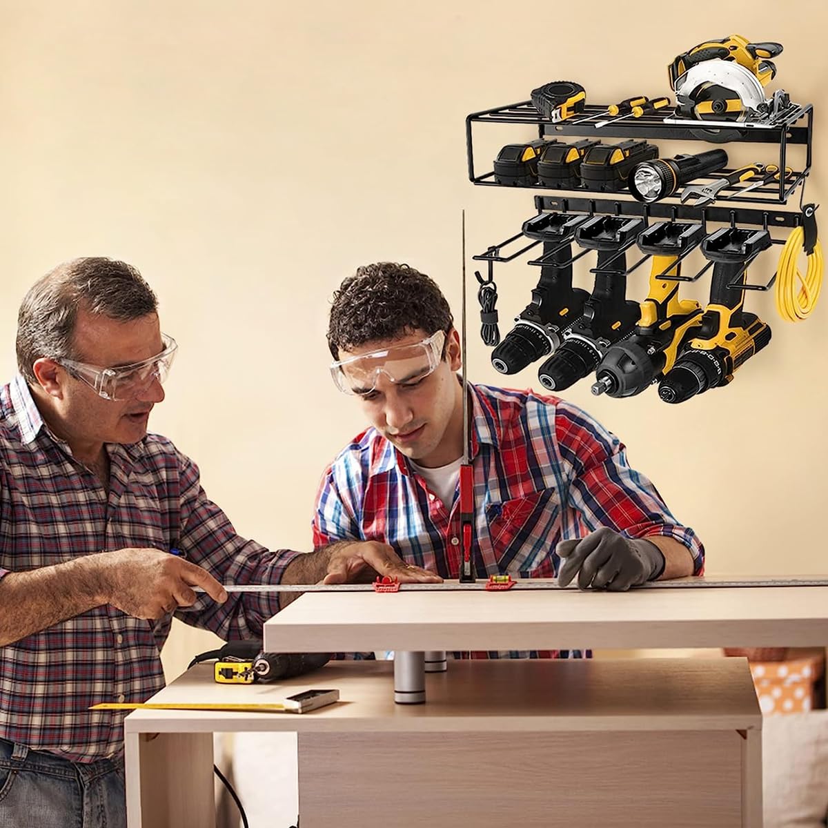 HASTHIP Electric Tool Organizer Rack for Garage with 3 Layer Wall Mount Steel Shelf | Holds 4 Drills and Up to 50 lbs