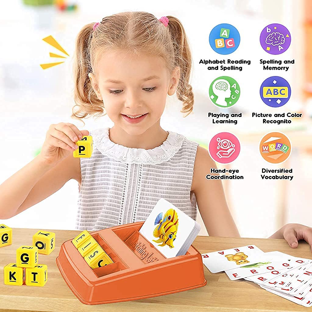 PATPAT Spelling Games for Kids with 30 Flash Cards and 12 Letter Cubes | CPC Certified Learning Toy