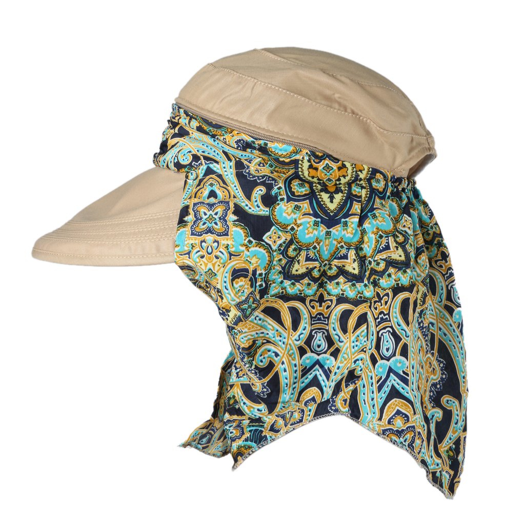 Phenovo Women's Cotton Foldable Cap for Sun Protection with Wide Brim and Ponytail Hole | Khaki