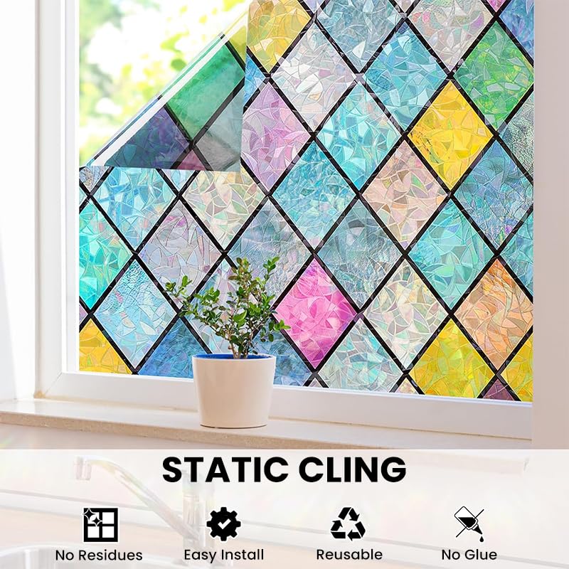 HASTHIP Window Sticker for Glass Privacy featuring Leaf Mosaic Pattern 44.5x200cm | UV Protection for Home and Office
