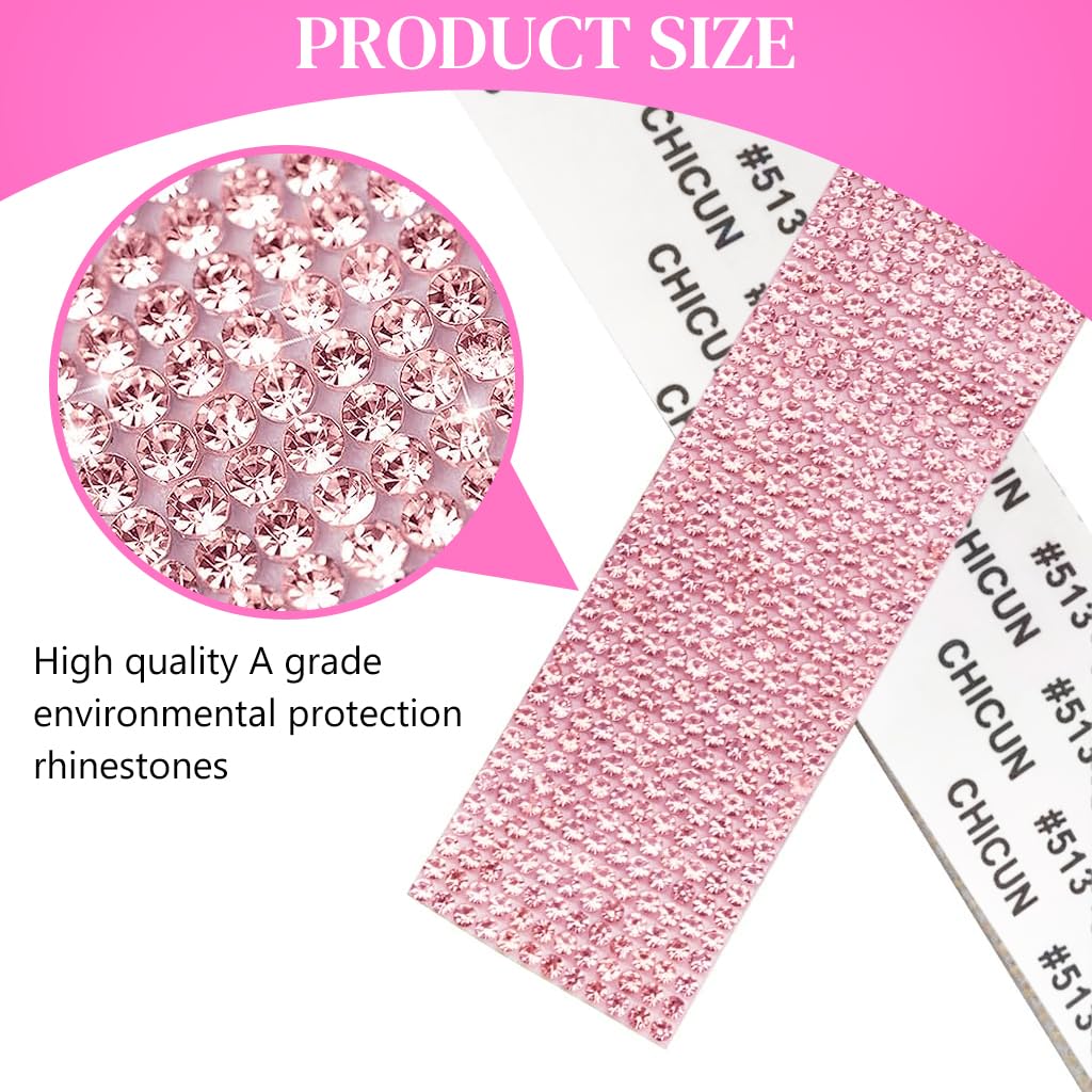MAYCREATE Self Adhesive Crystal Rhinestone Ribbon for DIY Crafts featuring Pink Resin Bling | Easy Peel Decoration for Weddings and Gifts