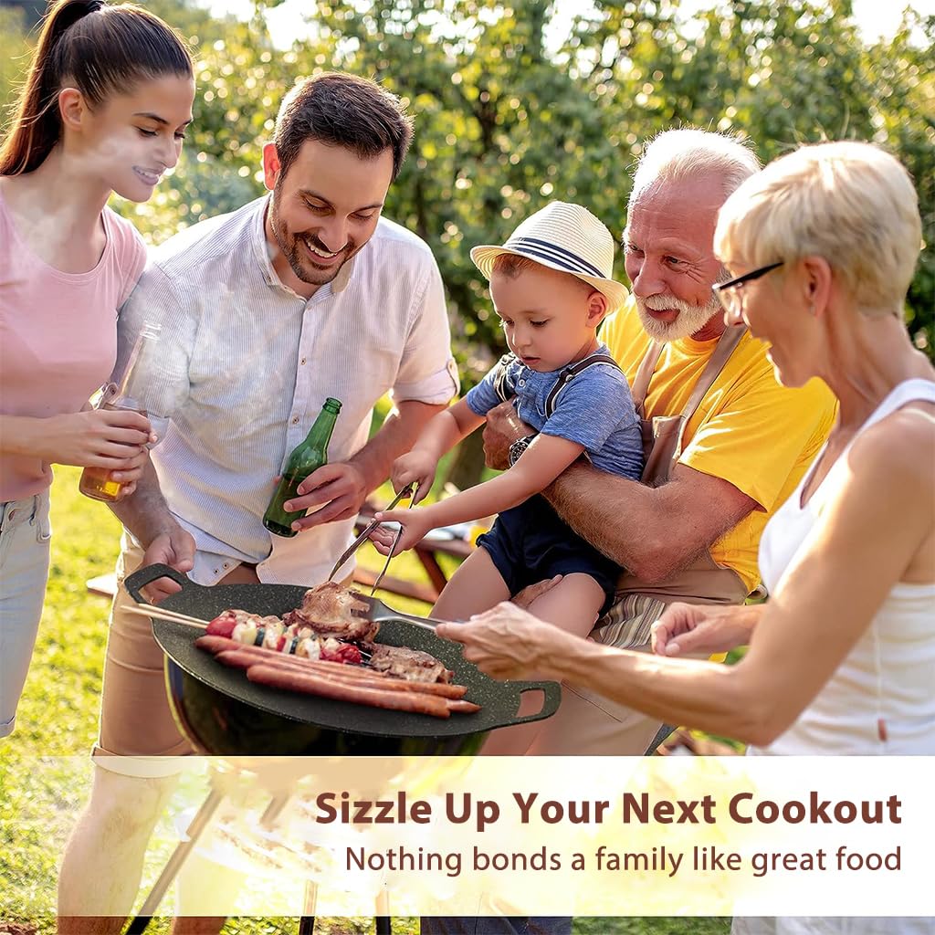 Supvox Round Grill Pan for Home and Outdoor Cooking with Double Handles | 11.8 in Cast Iron Non Stick Surface