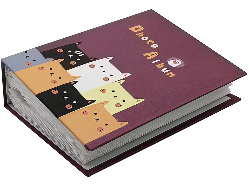 HASTHIP® Kids Photo Album, 100 Pockets 4x6 Cats Cute Slip-in Picture Album for Boys, Girls(Cats Green)