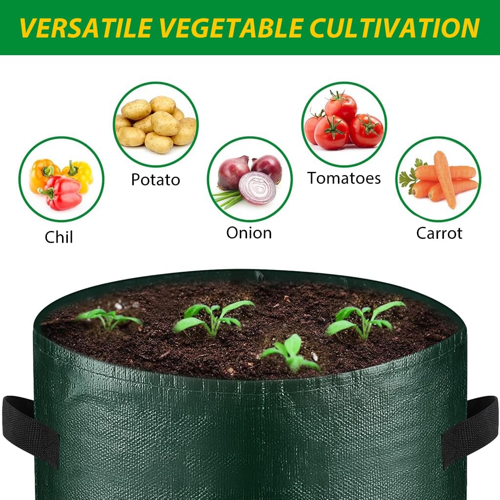 HASTHIP® 4Pcs Vegetable Grow Bags Plant Pot Bags 10 Gallon Plant Grow Bags with Roll-up Side Flap & Handle Robust PE Plant Bags for Tomatoes, Peppers, Strawberries