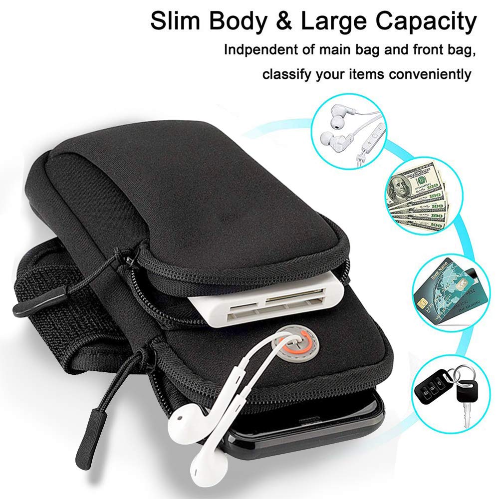 ELEPHANTBOAT Phone Armband for Running featuring Double Zipper Pouch 6 in Capacity | Black