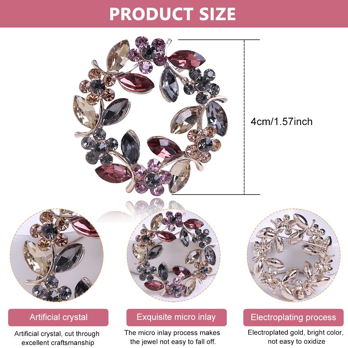 Venzina Crystal Brooch for Women featuring Rhinestone Floral Garland | Elegant Saree Pin