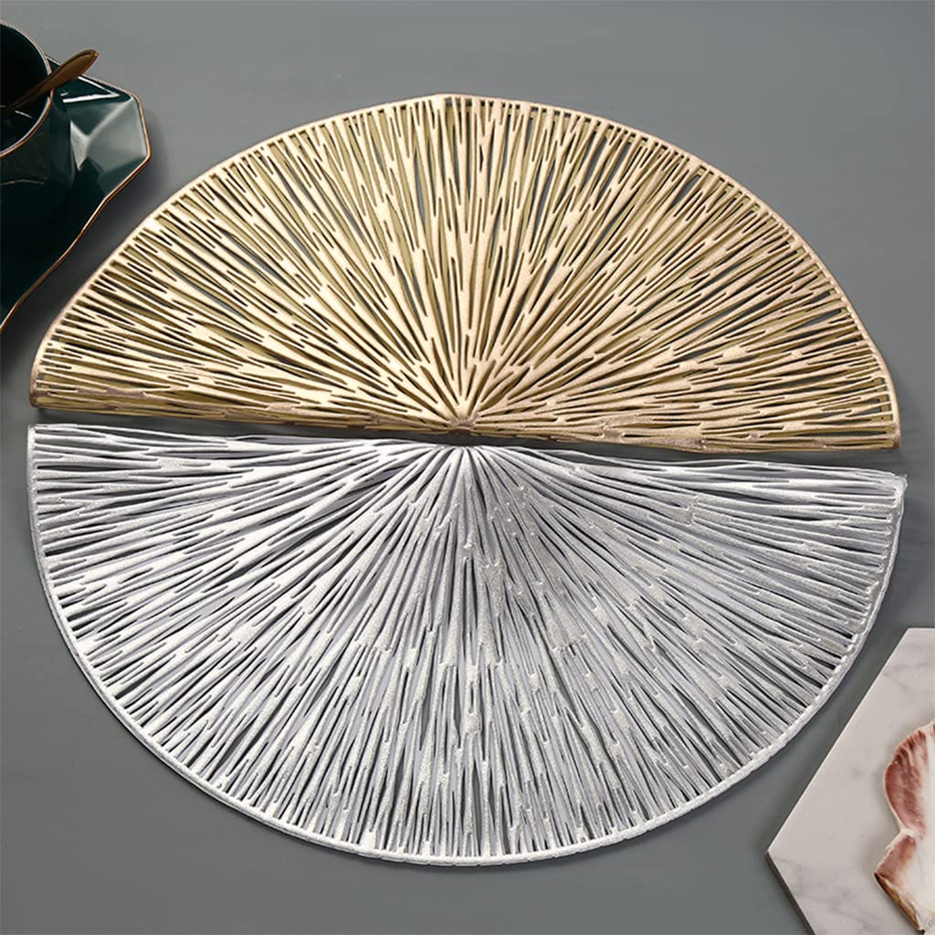HASTHIP Placemats for Table Decoration with Anti Slip Strip Design 2pcs 38cm PVC Gold and Silver | Perfect for Dining and Banquets