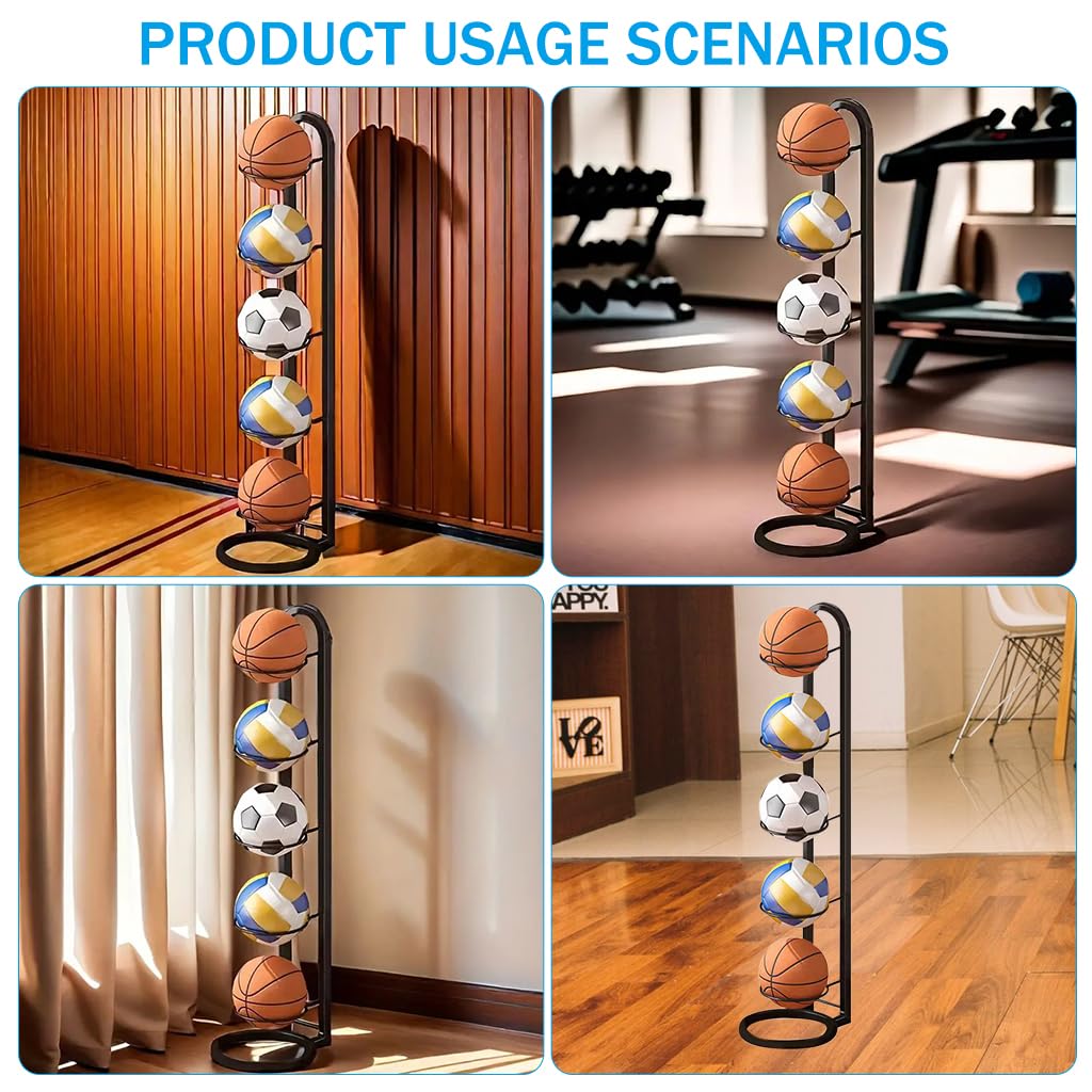 Proberos Basketball Storage Rack for Sports Equipment with 5 Ring Holders and 45.4 in Metal Frame | Easy Assembly Organizer for Gym and Garage